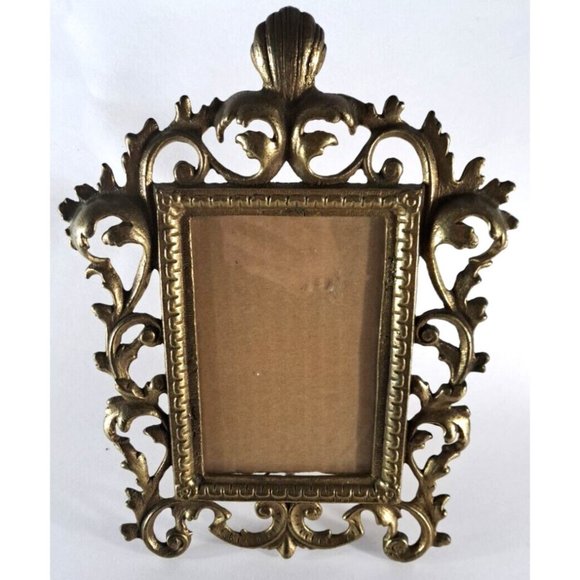 VTG Gold Gilt Picture Frame Art Nouveau Style 5x7 Desk Shelf  VTG Gold Gilt Picture Frame Art Nouveau Style 5x7 Desk Shelf Metal Scrollwork